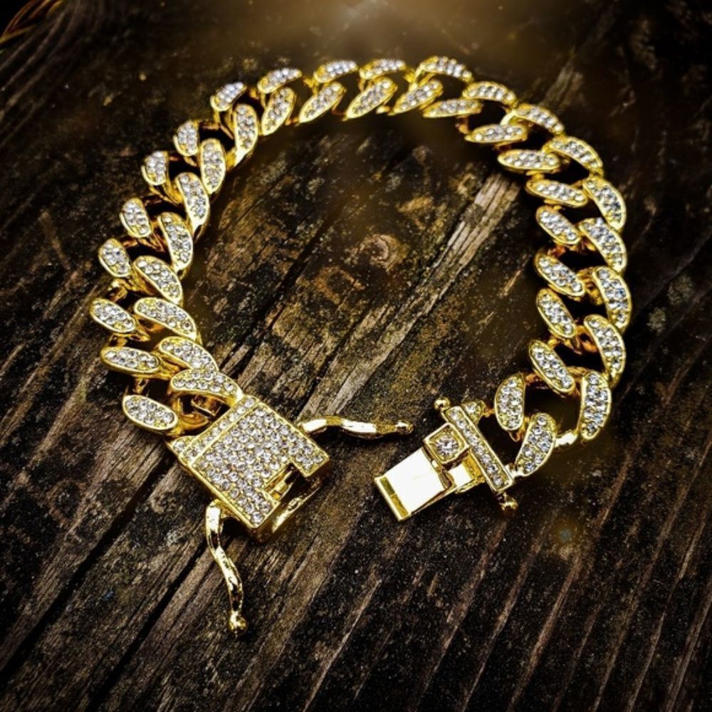 Gold Iced out 12mm Hip Hop Cuban Bracelet